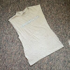 Optima Mens Stop Checking‎ Me Out Graphic Muscle Tee Heather Gray Sleeveless M